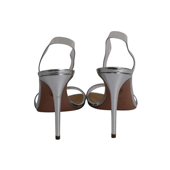 Pre Loved Aquazzura  So Nude 105 Slingback Sandals in Silver PVC - Picture 4 of 9